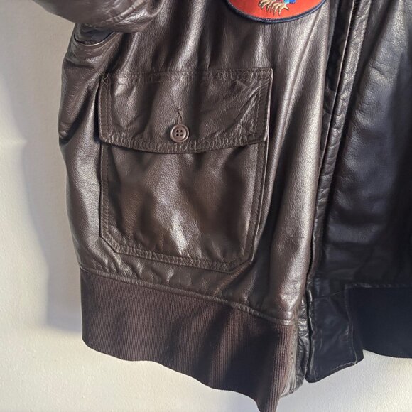 Excelled Brown Leather Aviator Bomber G-1 Jacket- Sherpa Collar, Patches -XL-XXL - Picture 4 of 15